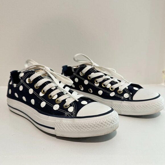 Converse Chuck Taylor All Star Low Top Navy Polka Dot Sneakers Womens Size 7 - Picture 2 of 12